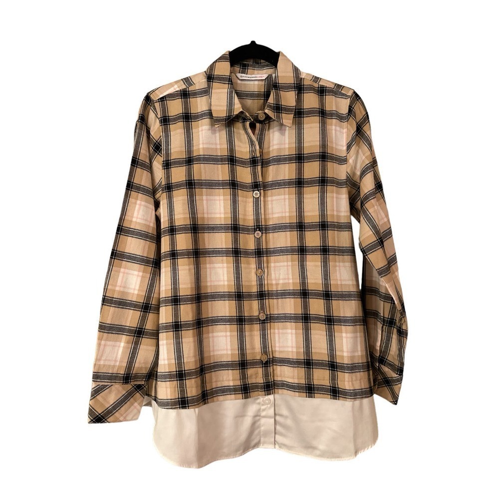 Isaac Mizrahi Live Women's Flannel Check Button Down Shirt Size 2 Yellow NWOT